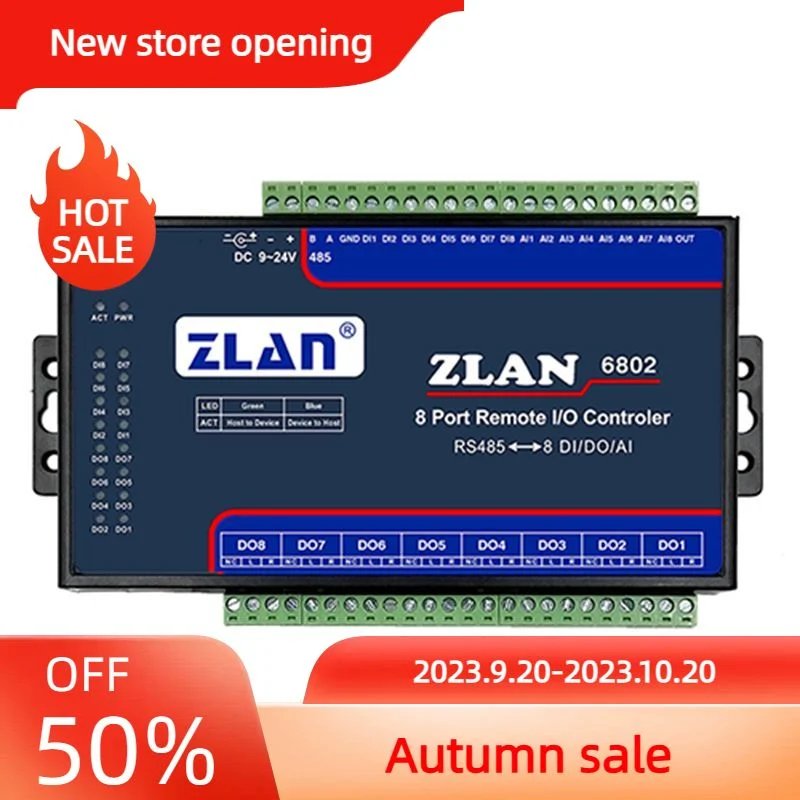 

ZLAN6802 8 Channel Port Remote I/O Controller DI AI DO RS485 Ethernet Modbus I/O Module RTU Data Collector