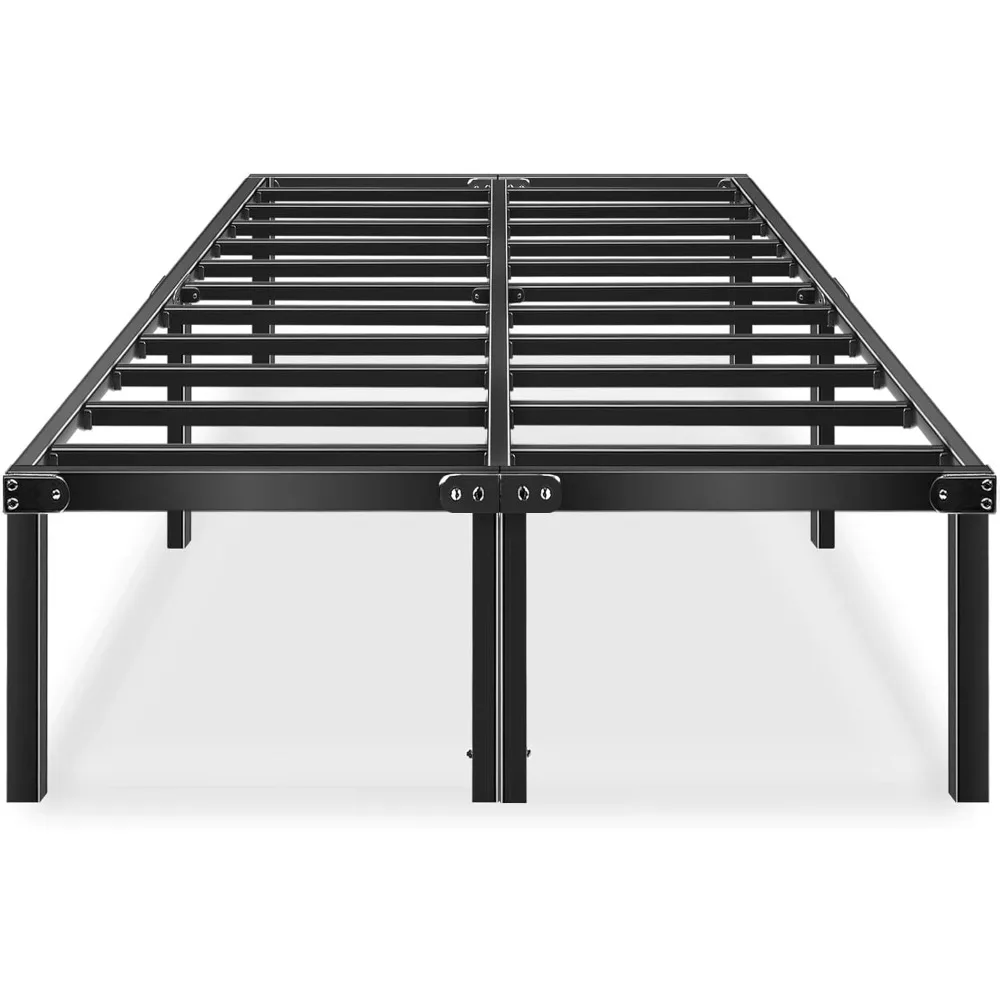 18 Inch Bed Frame No Box Spring Needed High Platform Bedframes with Storage Size Black Metal