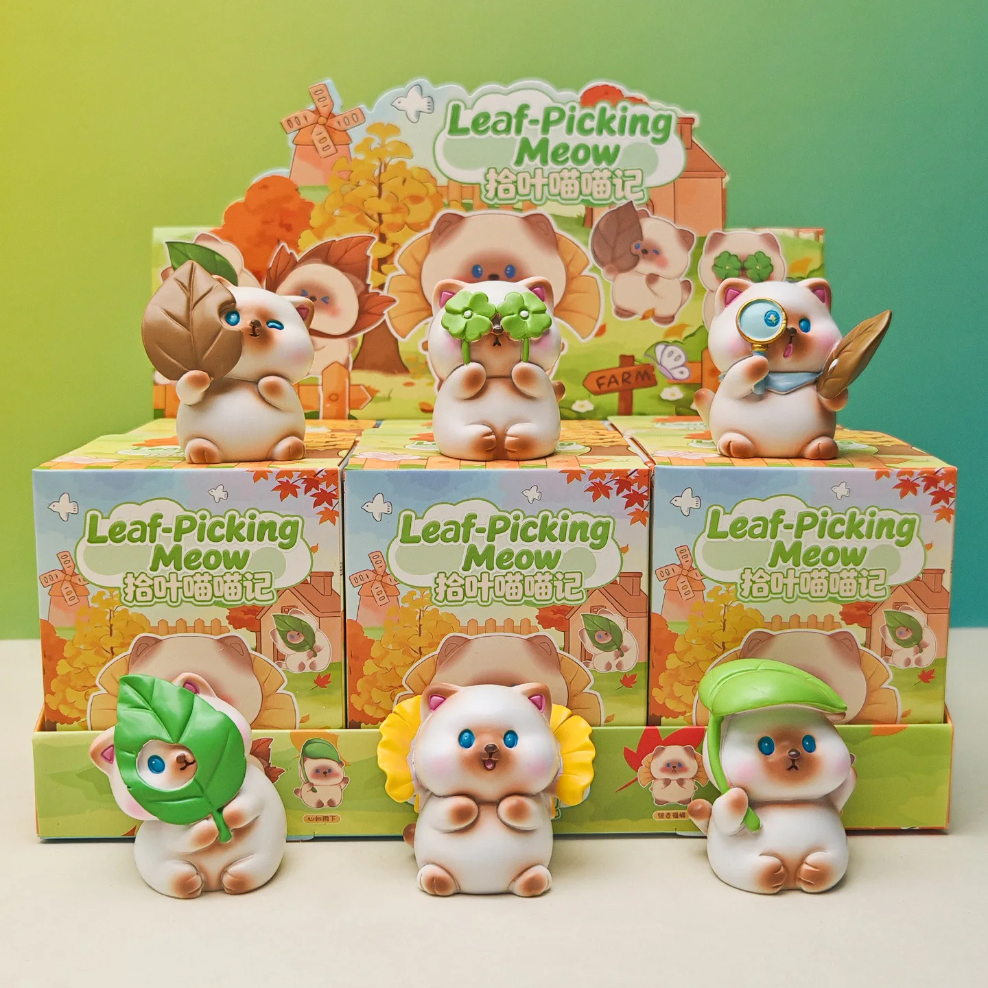 Blattfresser-Miau-Serie Blindbox – Mehrere Stile, Auto-Ornament, niedliche Katzenfigur, Modellspielzeug, Überraschungsbox, Sammlerstück, Geschenk