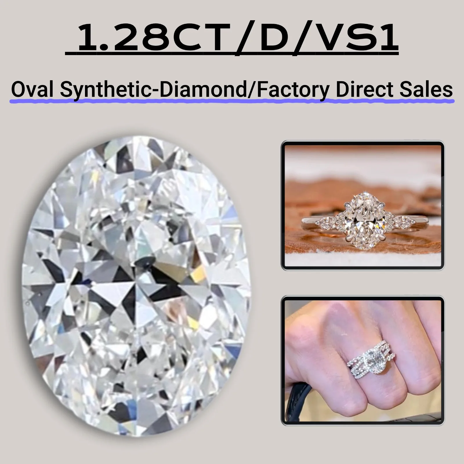 

1.28CT D VS1 Oval Lab-grown Diamond, Ideal Main Synthetic-Diamond for Ring Necklace, Pendant Earring, Jewelry Diy