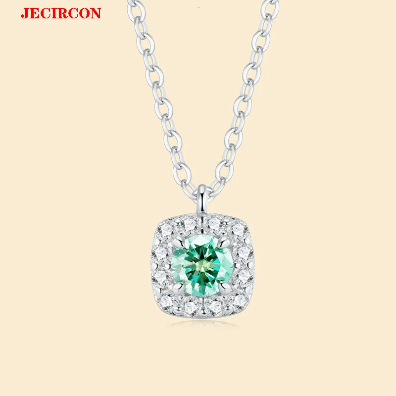 

JECIRCON Women's 1ct Green Moissanite Pendant Necklace, S925 Sterling Silver Fade - Resistant, Elegant Halo Design, Fine Jewelry