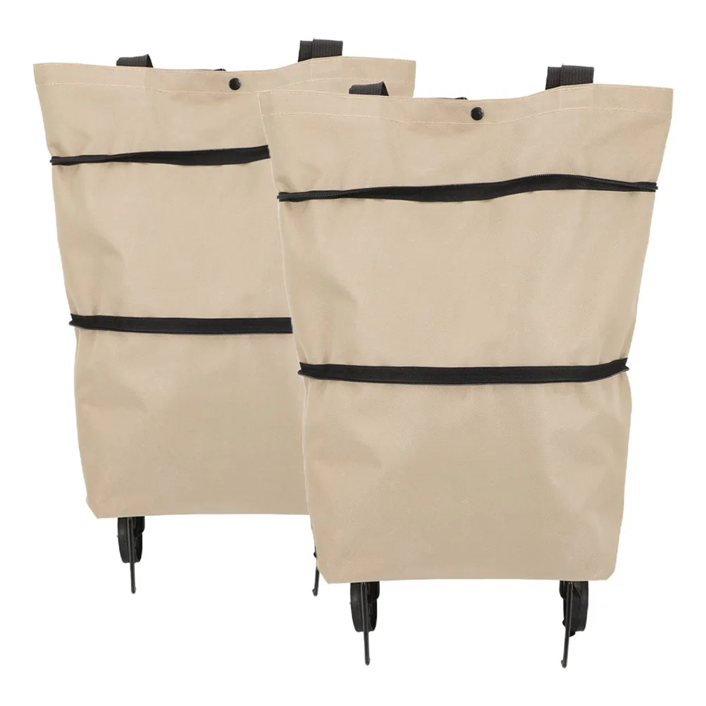 

2Pcs Collapsible Trolley Bag Material Large Capacity Foldable Grocery Trolley Shopping Pouch with Wheels