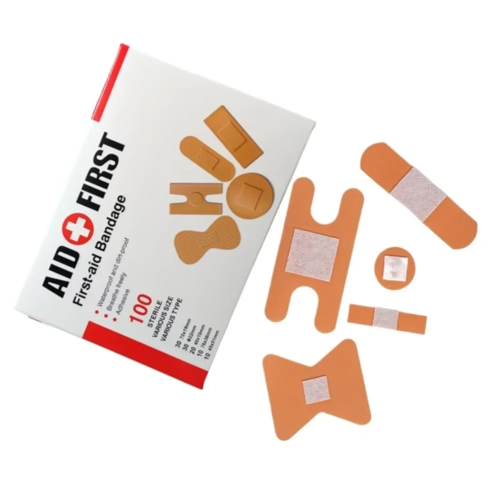 100 Uds vendaje adhesivo de varios tamaños cinta Irregular impermeable yeso para heridas básico quirúrgico nudillo punta del dedo tiras para heridas