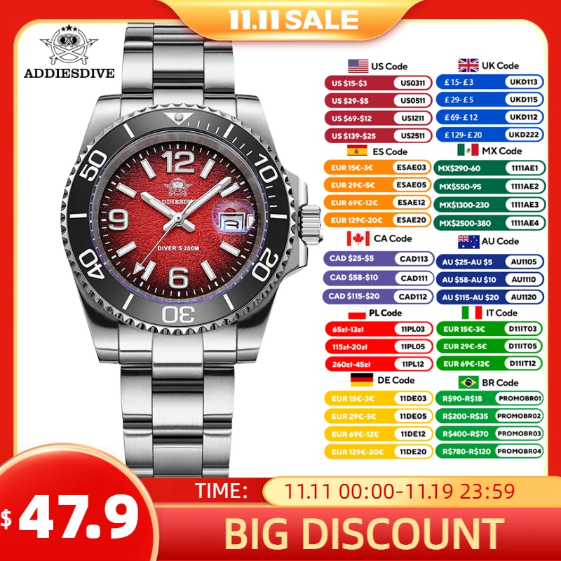 

ADDIESDIVE Watch For Men 2025 New Sport 41mm Quartz Watch 200m Diving Luxury Ceramic Bezel Waterproof Luminous Men Watch
