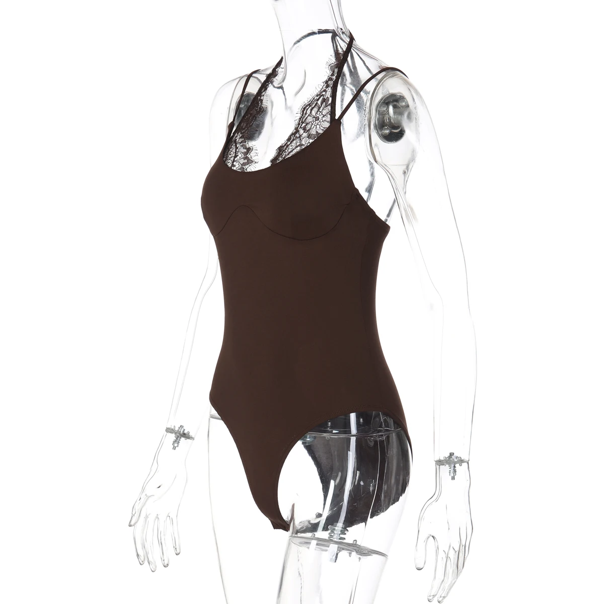 Hugcitar Modischer Neckholder-Bodysuit mit Spitzenbesatz, Rückenfreier Bandage-Body, Sexy Figurbetonter Einteiler für Sommer, Urlaub und Club – Detail 4