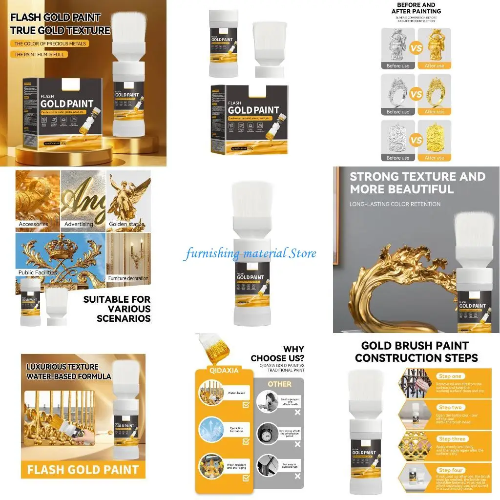 

Y5GD Water Based Gold Foil Paint Brush Fast Drying Easy Application