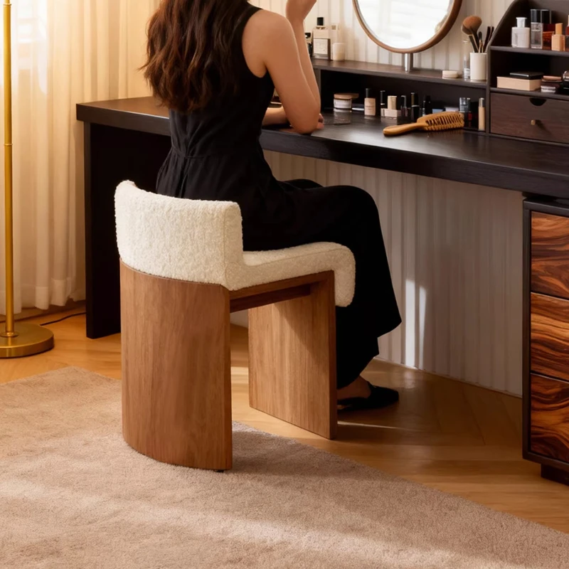 

Milk Fu Dressing Stool Fabric Backrest Household Simple Solid Wood Advanced Makeup Small Stool Household Low Stool