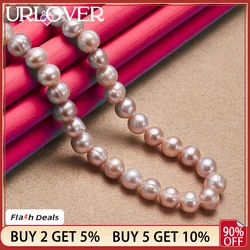 URLOVER 925 Sterling Silver Pearl Chain Necklace For Women Engagement Wedding Fashion Charm Jewelry Lady Birthday Gift