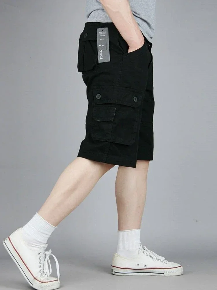 

Шорты-карго мужские на пуговицах, длинные Бермуды, полуоднотонные, красивые брюки большого и высокого размера, дизайнерские модные элегантные Широкие штаны, Y2k, 2024