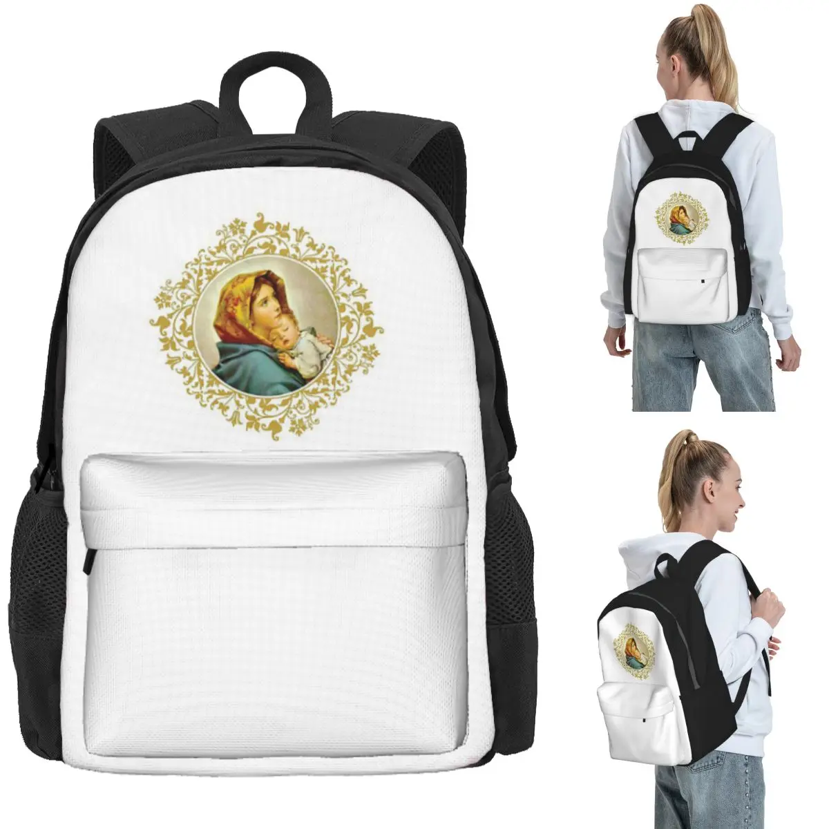 

Virgin Mary With Jesus Child Backpack Daypack Large Capacity Kids BookBag School Bag Shoulder Bags for Men Women