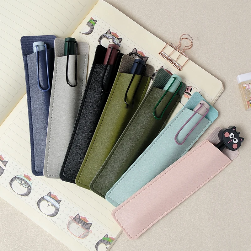 PU Leather Pen Protection Cover Pen Holder Soft Pencil Case Pen Pouch Pen Bag Stationery Office School Supplies Gift