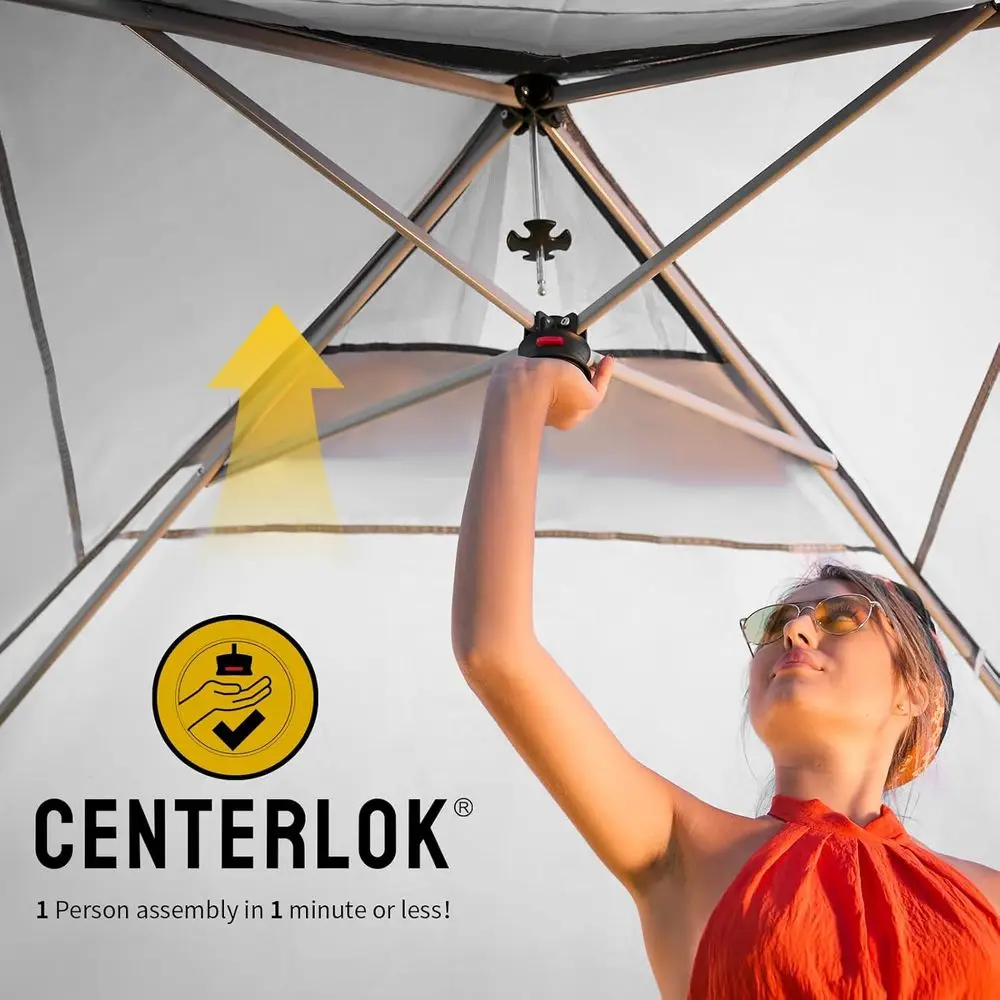 10x10 Instant Beach Tent with One-Touch Setup, Outdoor Sun Shelter for Events, Parties, Camping - Grey Grid Gazebo with Carry Ba