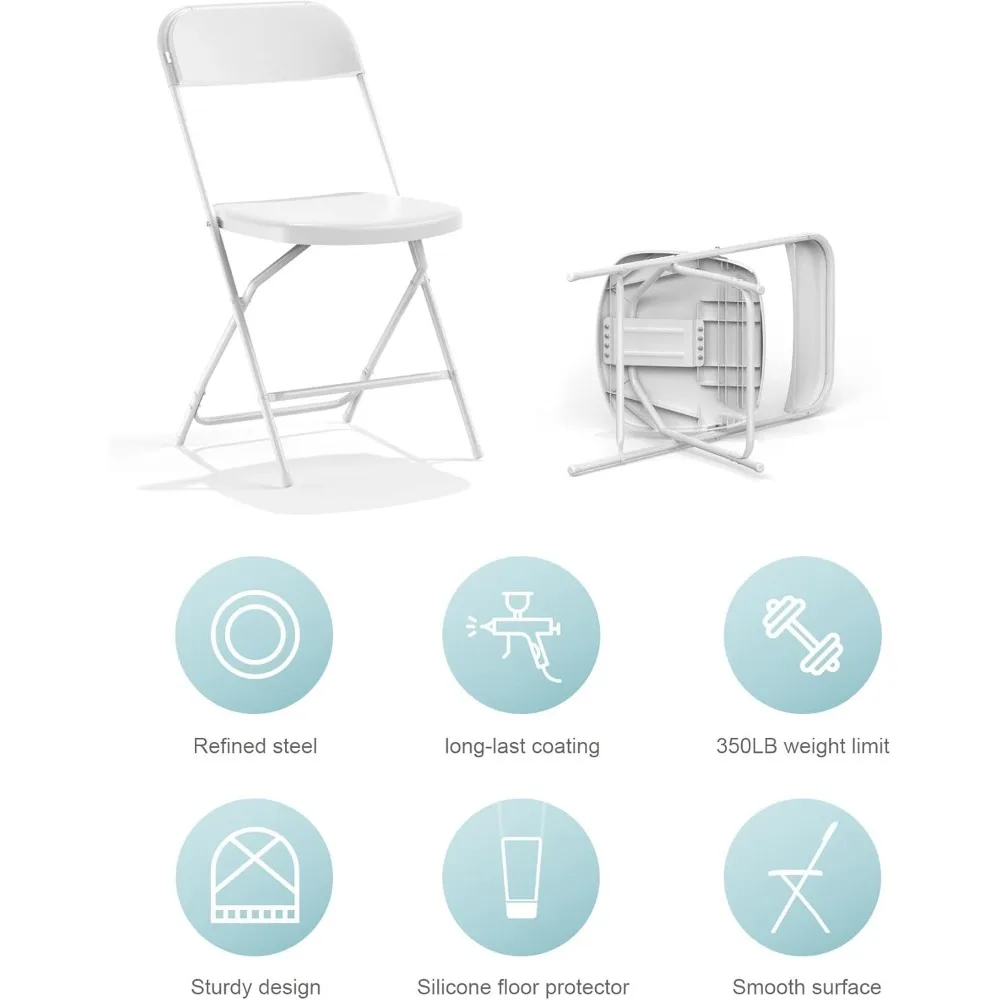 Folding Chairs Plastic Outdoor/Indoor 650LB Weight Limit (White, 8 Pack)