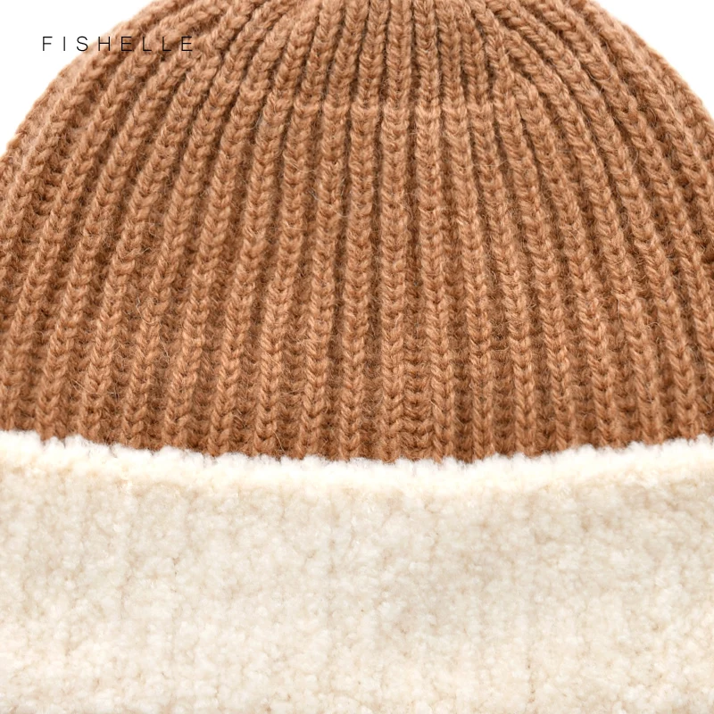 2022 New Warm Lamb Wool Cap with Wool Edge Women\'s Winter Knitted cap Pullover Hat for girl boy