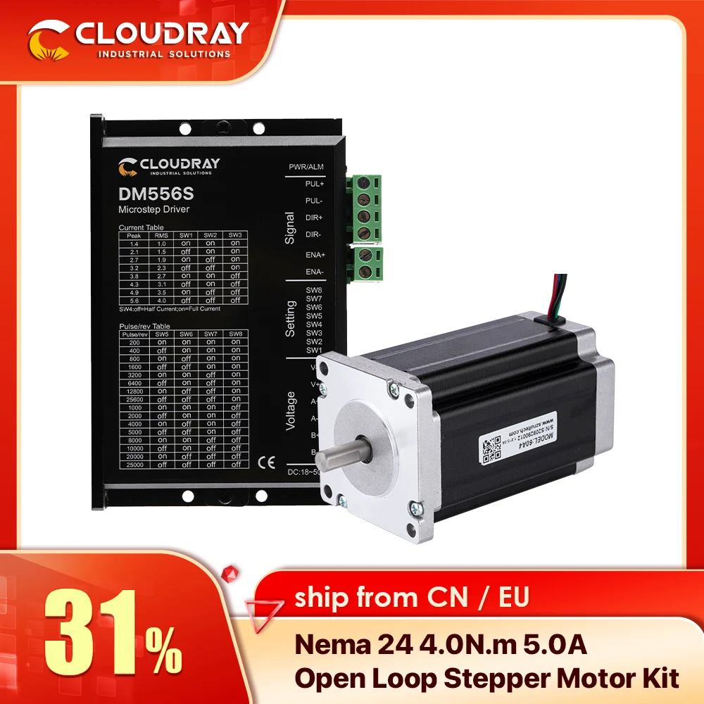 Cloudray Nema 24 Stepper Motor Driver Kit Open Loop 4.0N.m 5A 1.4A-5.6A 18-50VDC for 3D printer CNC Engraving Milling Machine