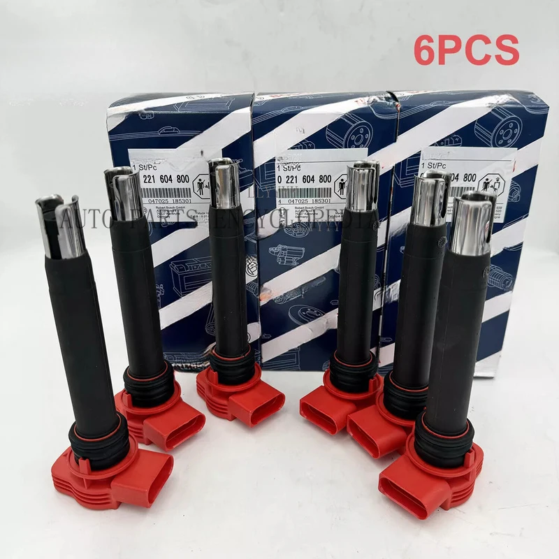 SSS+ 6x Red Top Ignition Coil Packs 0221604800 For Audi 3.0 3.2 FSI A4 A5 A6 Q5 Q7