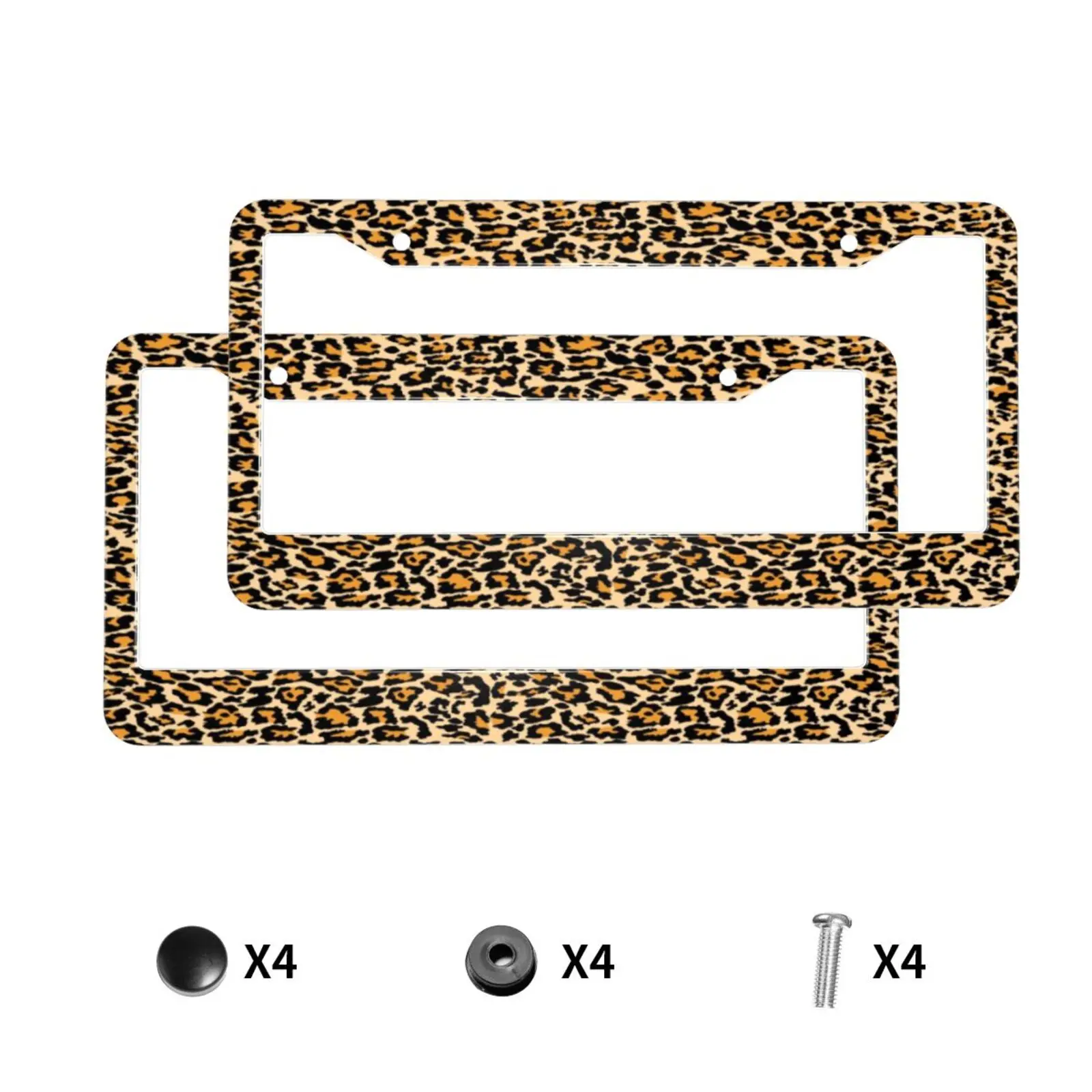 Vintage Spotted Fur Wild Animal Skin Texture Cheetah Print License Plate Frames Car Aluminum Metal License Plate Covers License