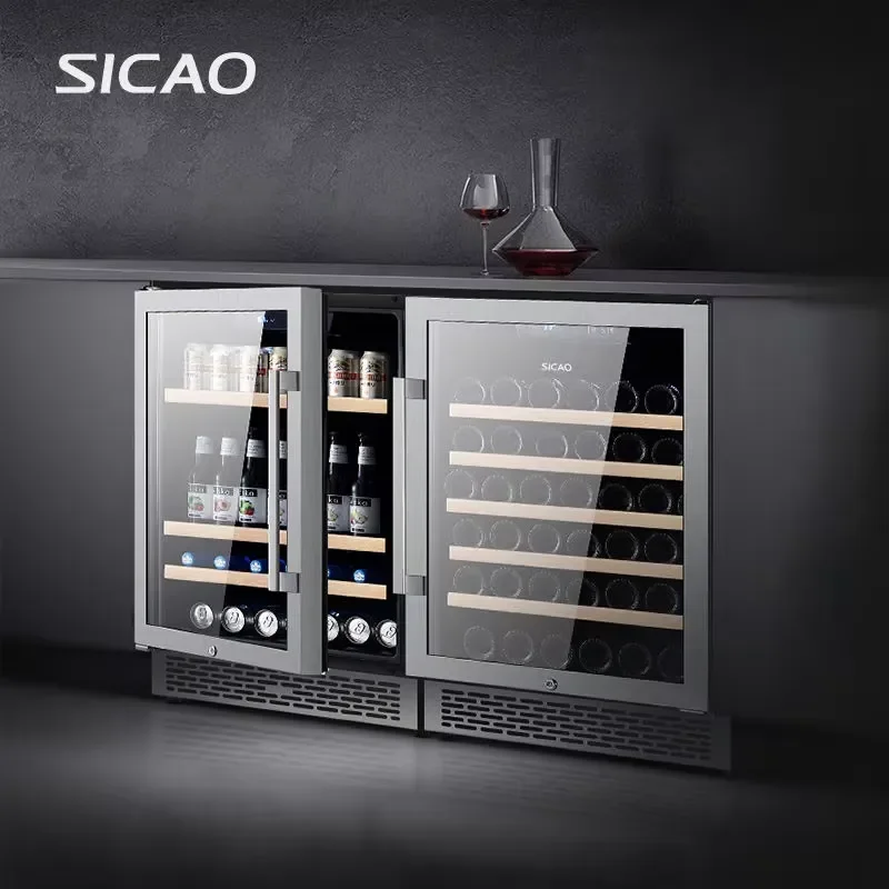 300L Dual Zone Wine Cooler 90 Bottles R600a Glass Door Beverage Fridge Blue LED Light Cellar Cabinet for Home Bar Kitchen