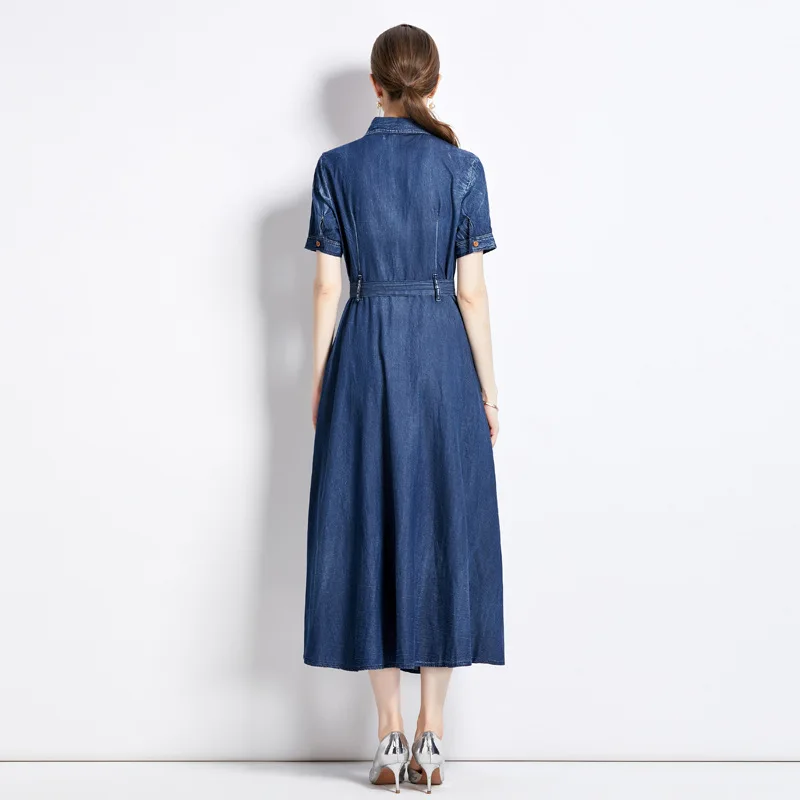 Summer 2023 Embroidered Denim Dr Slimming High Waist ort Sve Long Dr Ele Sle Women's Faion Casual Skirt