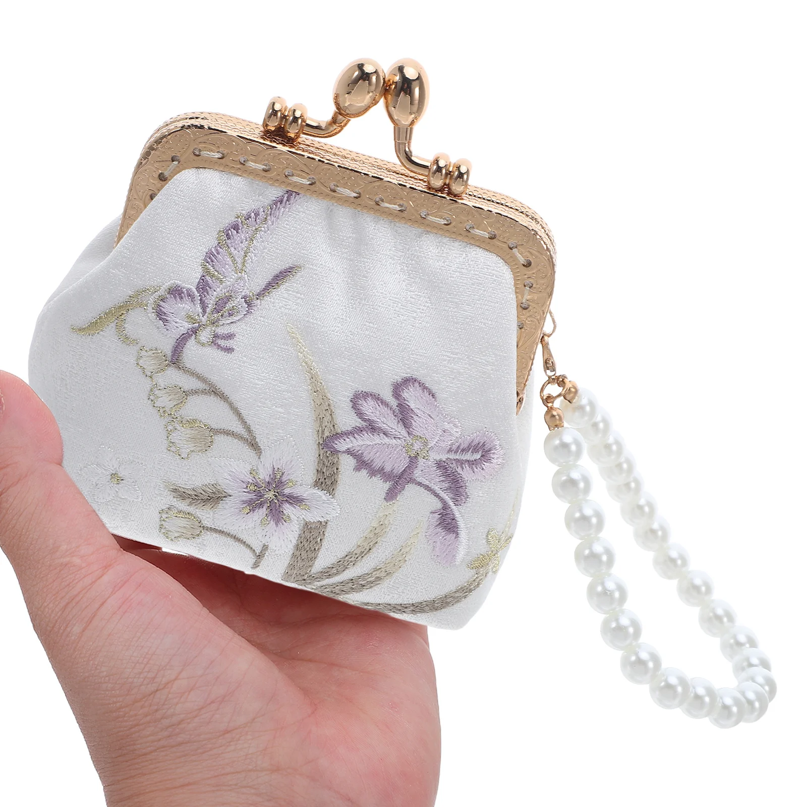 

Mini Chinese Traditional Brocade Wallet Embroidered Clutch Double Clasp Closure Floral Makeup Pouch Coin Purse for Women