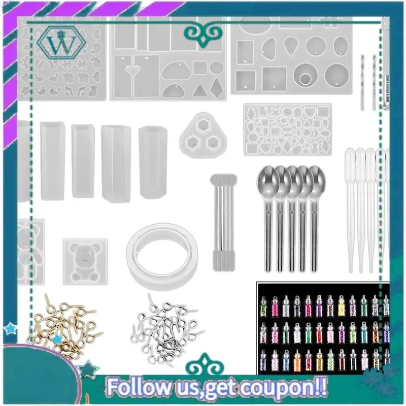 

A09P 229 Piece Silicone Epoxy Spoon Kit Craft Necklace Jewelry Pendant Making With 48 Sequins