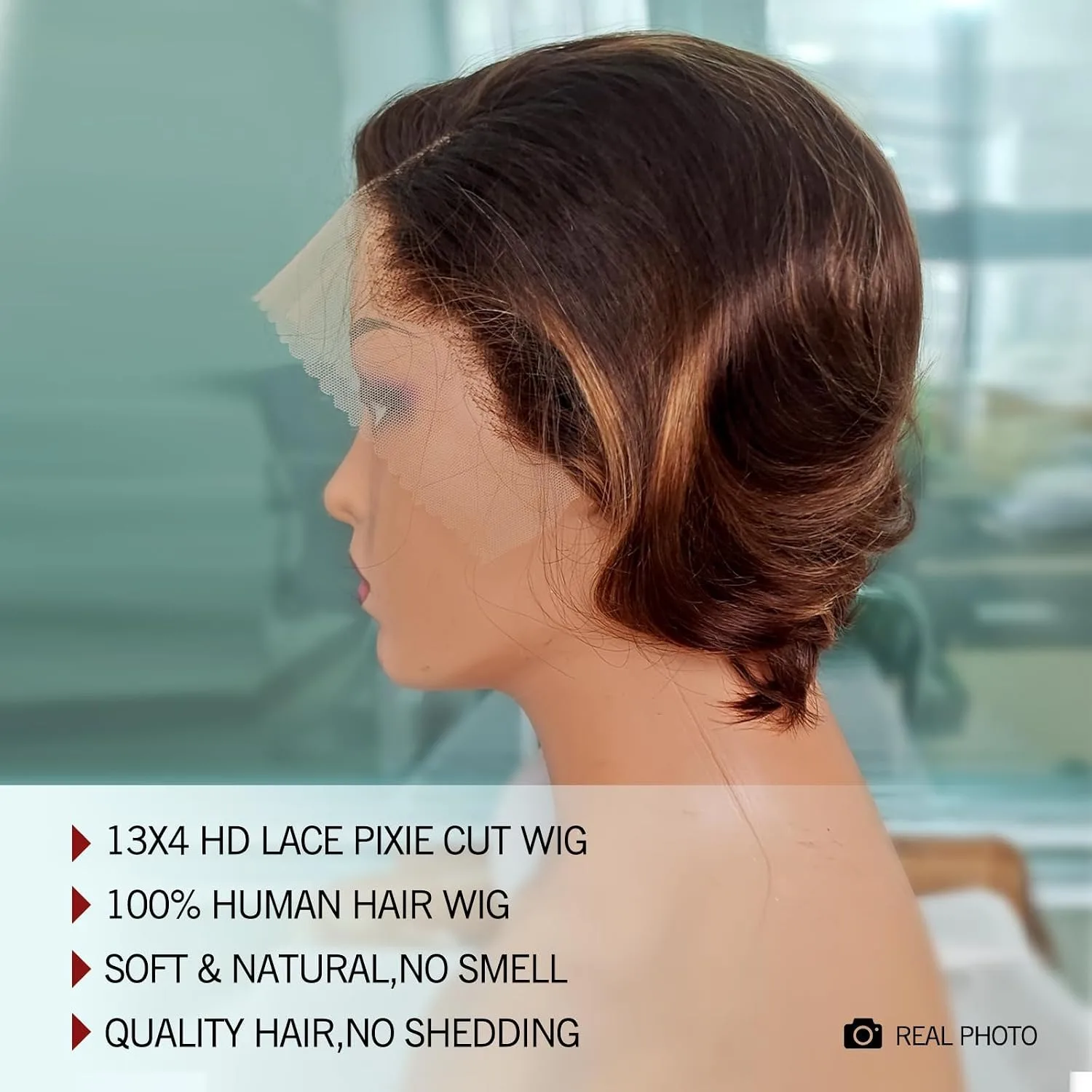 Peruvian Short Pixie Bob Wig 13x4 Lace Front 100 Percent Human Hair Highlight Honey Blonde 4/27 Brown for Black Women Natural