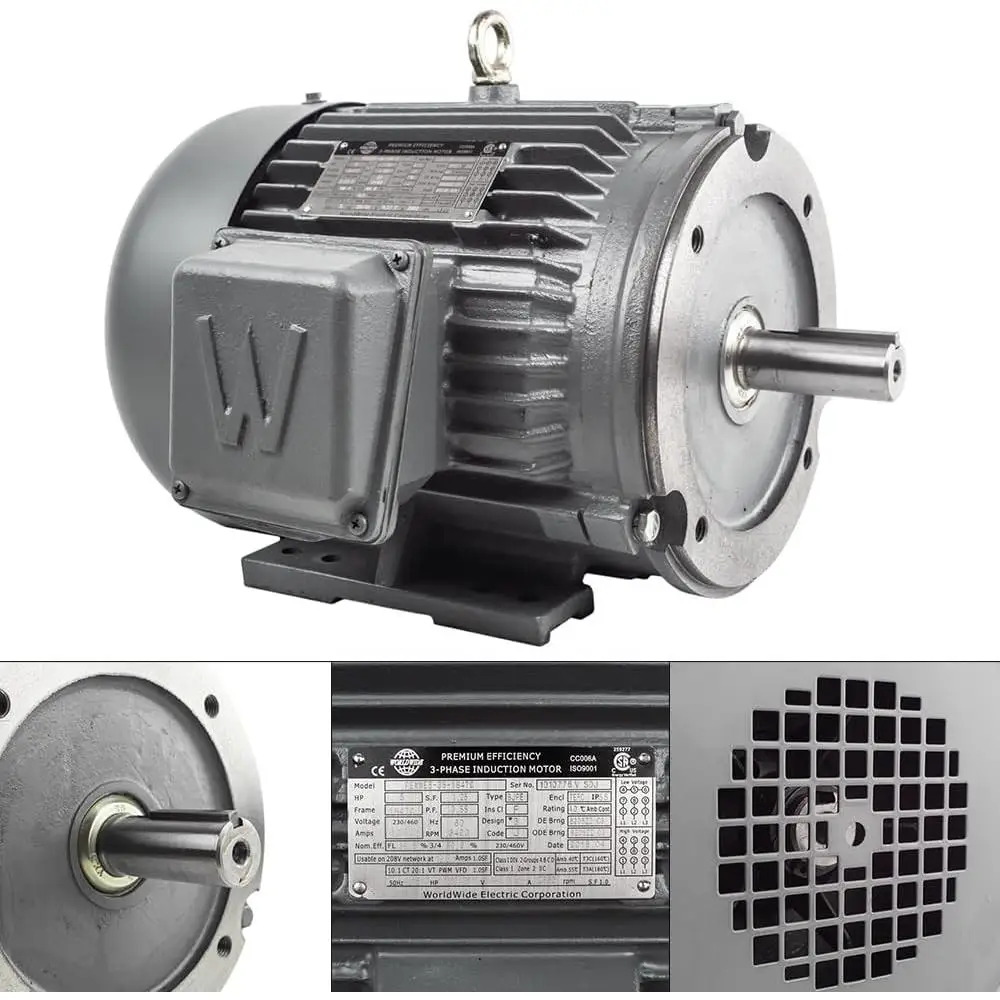 5 HP Three Phase Electric Motor C-Face 3600 RPM TEFC 184TC Frame 230 460 Volt Severe Duty Industrial