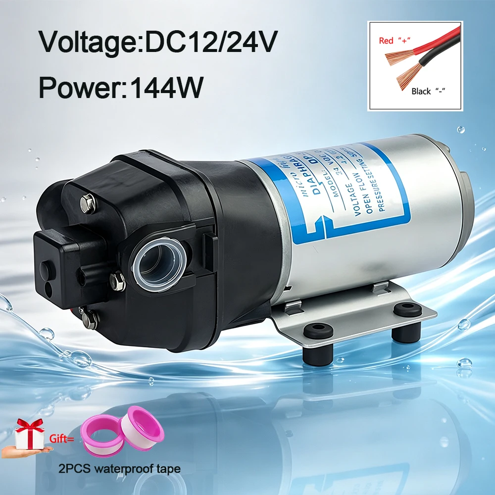 DC12V/24V 144W Diaphragm Pump,16L/min 50PSI Self‑priming High‑Pressure for Spray,Car Wash,Irrigation,RV,Boat Water Transfer