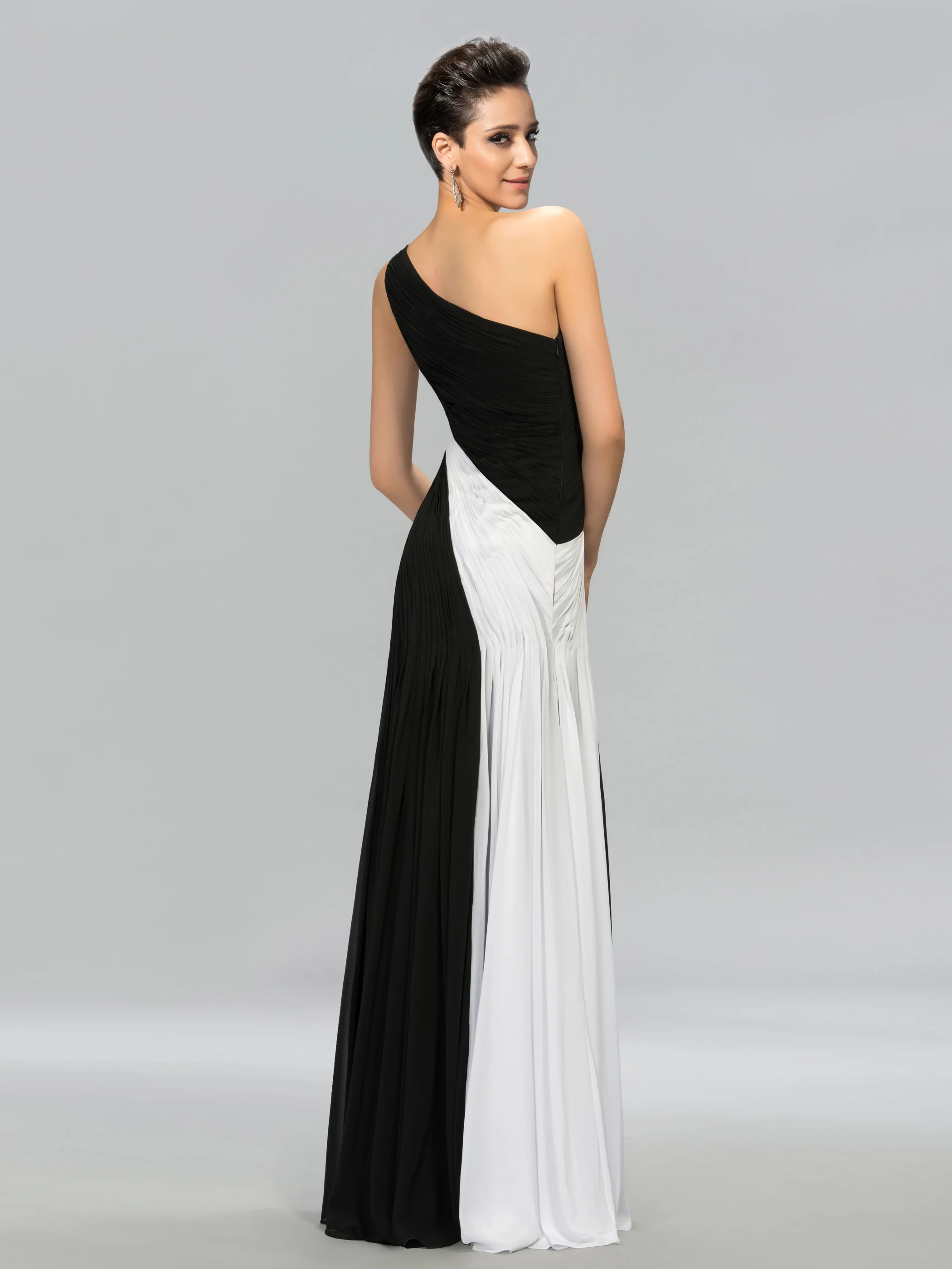 Formal occasion dresses Elegant  women 2023 prom  Evening  Sheath/Column Floor-Length Sleeveless Black White  Color One Shoulder