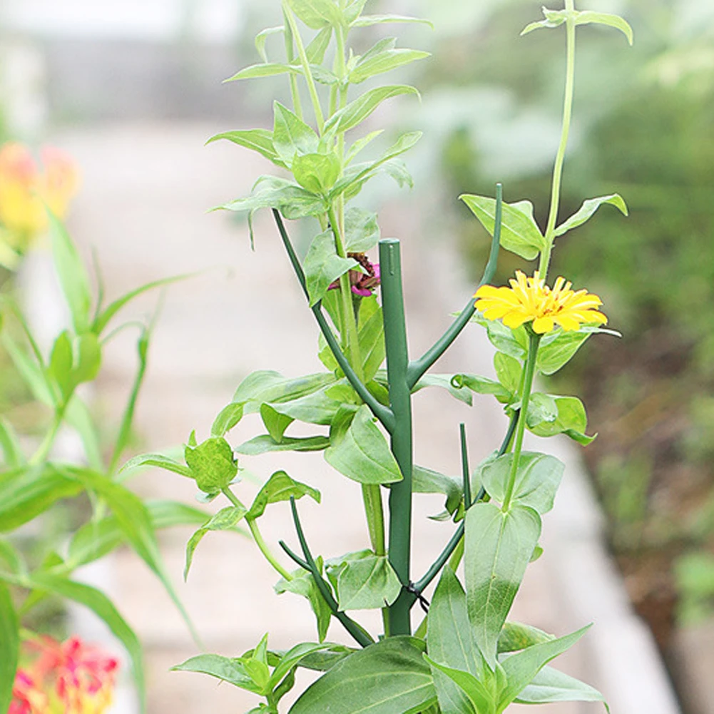 Plant Stakes Set with 5 Stackable Pieces and 25 Cable Ties for Supporting Various Plant Types in Garden or Home Settings