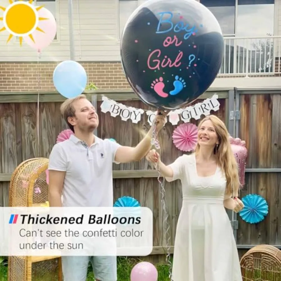 Globos de revelación de género, Ideas Pop, 2 uds., 36 ", globos Jumbo negros para bebé o niña con confeti azul y rosa para Revelacion de Sexo d