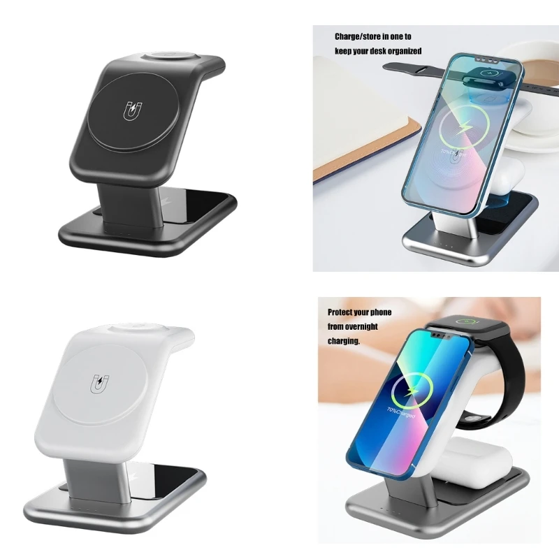 

3 in 1 15W Fast Wireless Charging Station for Smartphone Smartwatch Earbud, Stand Dock 15W