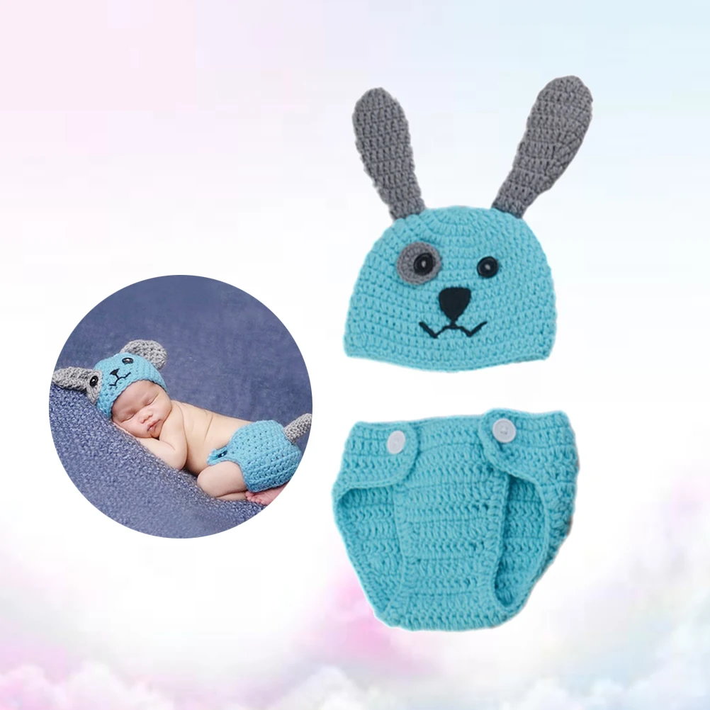 

Newborn Baby Photography Crochet Knitted Outfits Costume Unisex Infant Hat Pants Blue For Photo Shoots Daily Wear Gift Baby