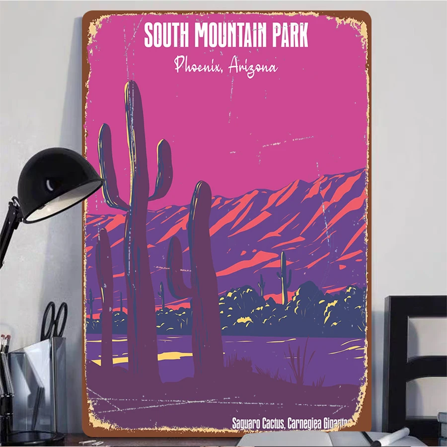 South Mountain Park Phoenix Arizona Metal Wall Art Saguaro Cactus Desert Landscape Decor for Home Office