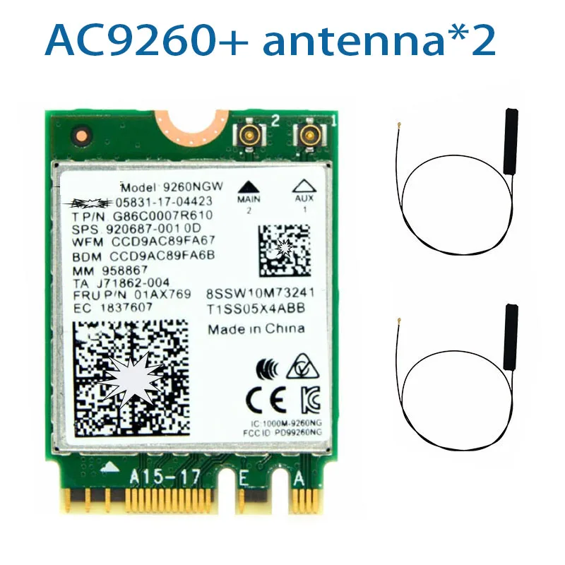WDXUN Dual Band Wireless-AC 9260 9260ac 9260NGW NGFF 802.11ac MU-MIMO 1730 Mbps 1,73 Gbps WiFi + Bluetooth 5.0 Windows 10