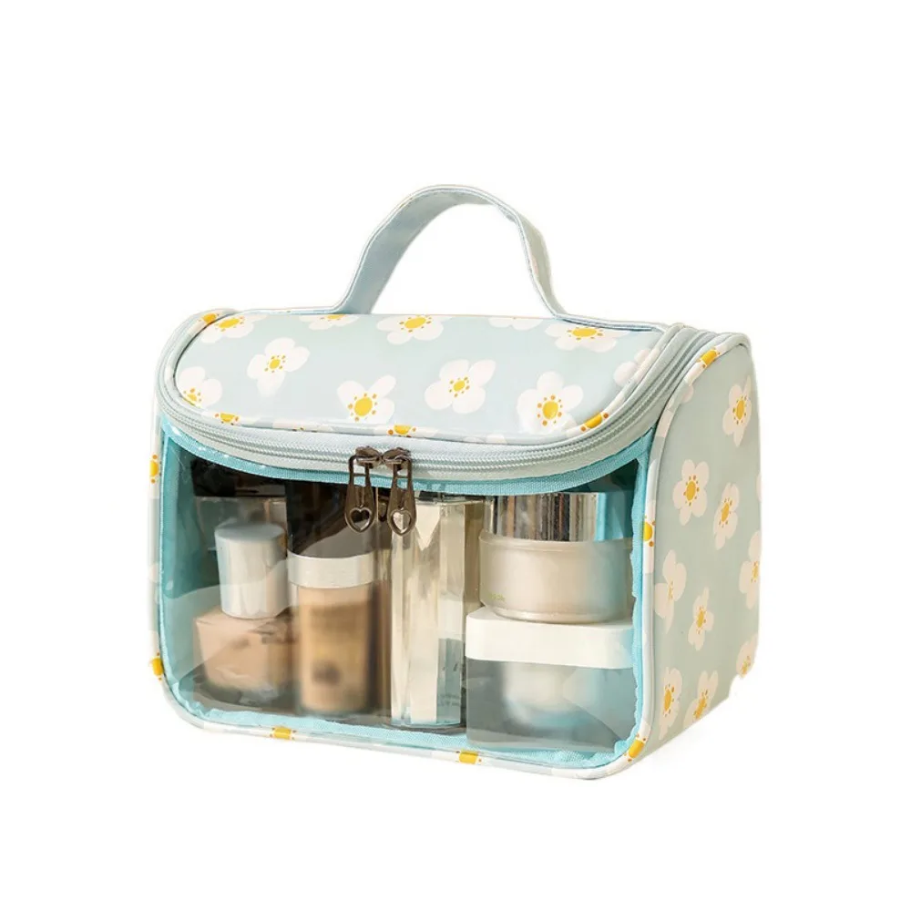 

Portable Women's Cosmetic Bag Durable Flower Printed Travel Toiletry Bag Transparent Waterproof Toiletry Organizer Wash Handbag