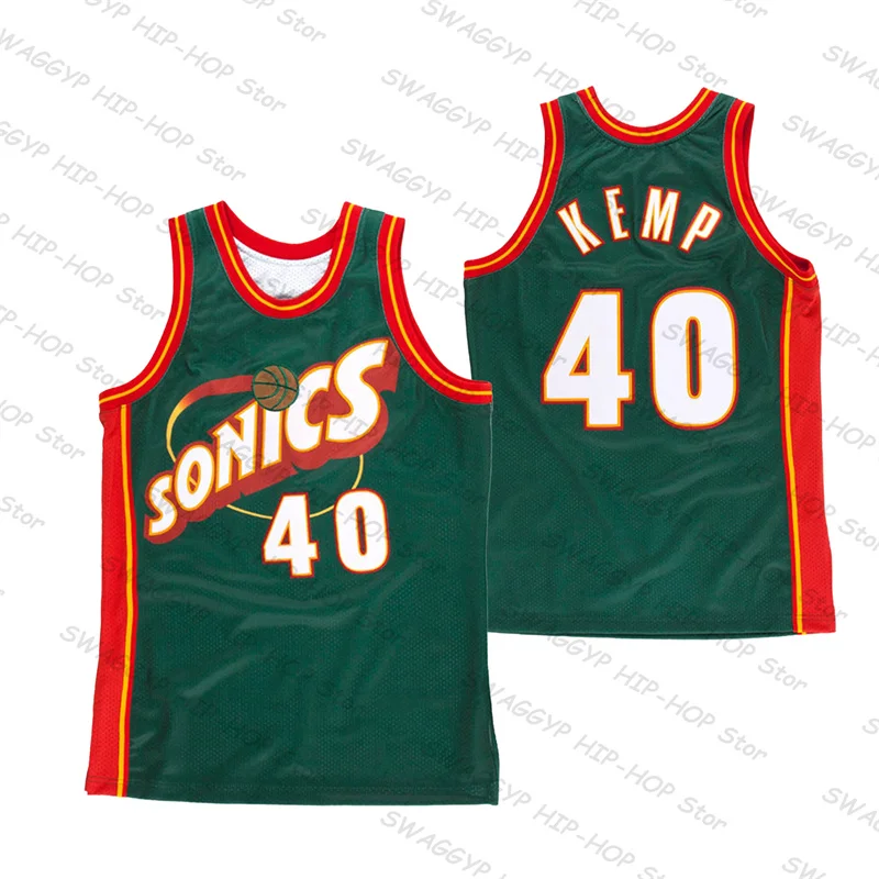 2024 Sean Kemp 1995/96 NBA Swingman Jersey-Green #40 Classic Vintage Super Sonics Player Gary Payton #20 Unisex Tops Kids/Adults