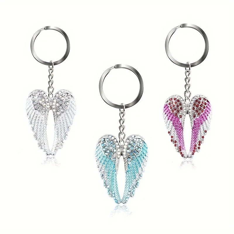 Exquisite Elegant Diamond Studded Angel Wing Keychain Angel Wing Metal Men Women Keychain Pendant First Choice For Gift Giving