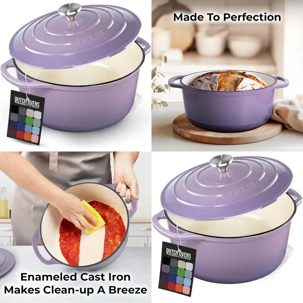 

Enameled Cast Iron Dutch Oven, 6 Quart, Oven-Safe to 500°F, Ideal for Baking, Stews, Braising, and Roasting, Lavender Jade