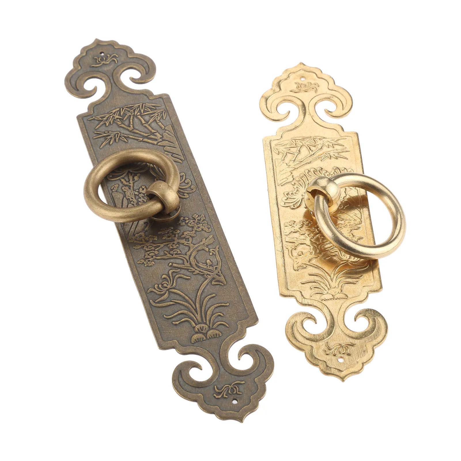 DRELD 2Pcs Antique Chinese Brass Straight Furniture Handle Door Hardware Cabinet Copper Pull Knob for Wood Box 10cm/12cm/15cm