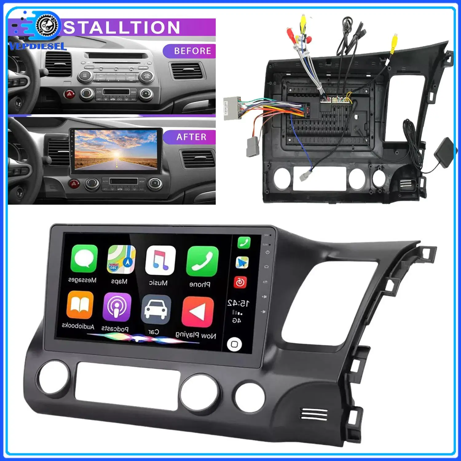 

1pc Car GPS Stereo Radio Android 13 Apple Carplay Navi For Honda Civic 2006-2011 New 8227L-DEMO TDA7388