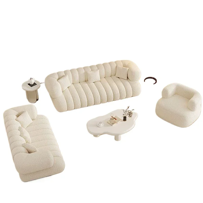 Modern velvet soft white sofa 3-seat apartment hotel living room modular combination sofa set