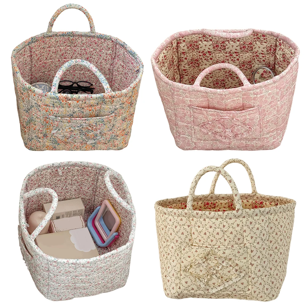 

Fabric Pastoral Cloth Storage Basket with Handle Laundry Storage Bin Sundries Storage Organizer for Office Home Bedroom Clothes