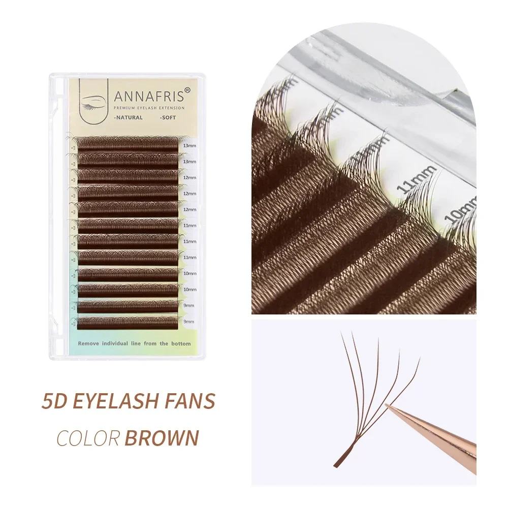 ANNAFRIS Braune W-förmige Wimpernverlängerungen 2D 3D 4D 5D YY Lash Bloom Automatische Blüte Vorgefertigte Fächer Natürliche weiche Einzelwimpern