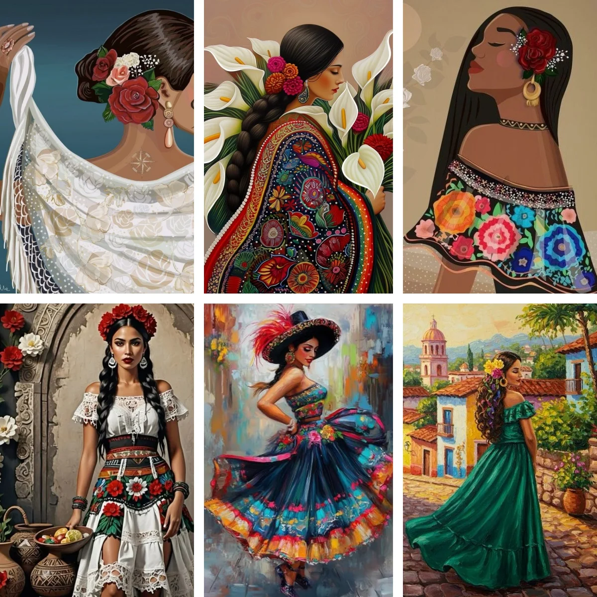 

Набор для алмазной мозаики DIY: Мексиканка с каллами, полная алмазная вышивка, настенное искусство, красочная бохо-фестивальная коллекция, новинка