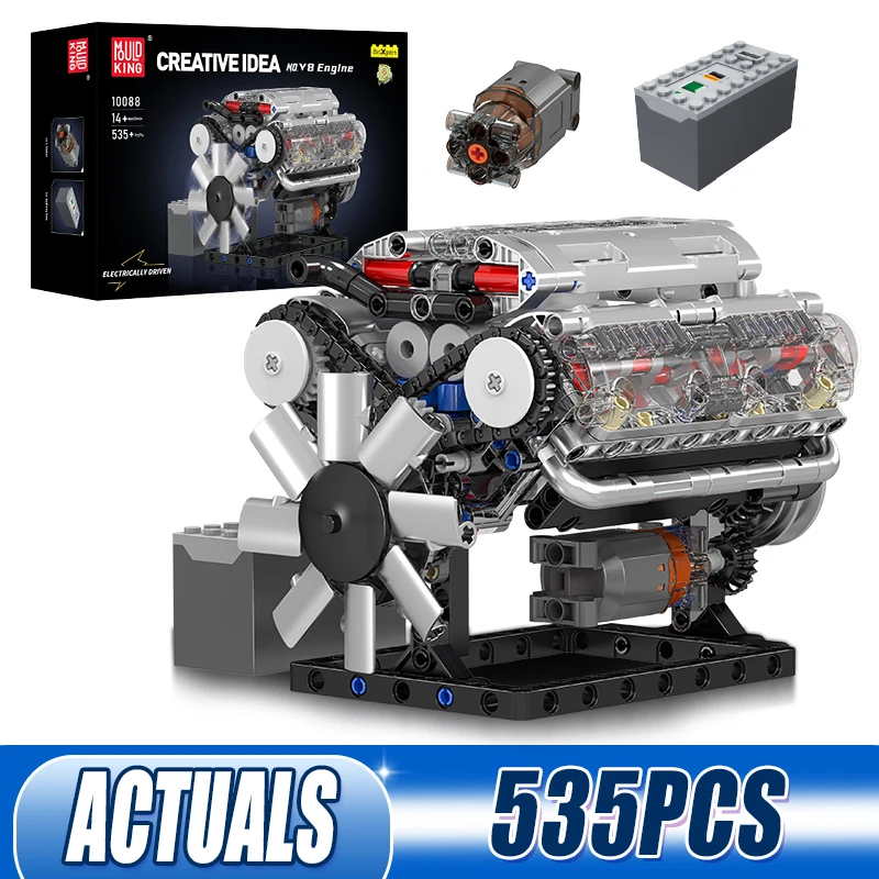 Mould King 10088 Technincal Car Building Block MOC Motorized V8 Engine Model Assembly Car Brick Part Toys Kids Christmas Gifts