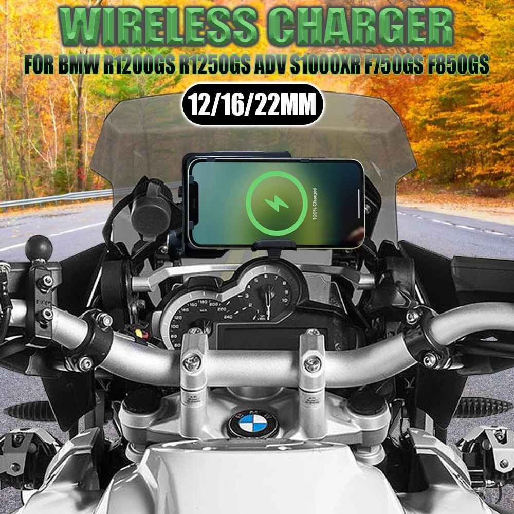 New Motorcycle Wireless Charger Fast Charge Phone Navigation Stand 12/16/22mm For BMW R1200GS R1250GS ADV S1000XR F750GS F850GS