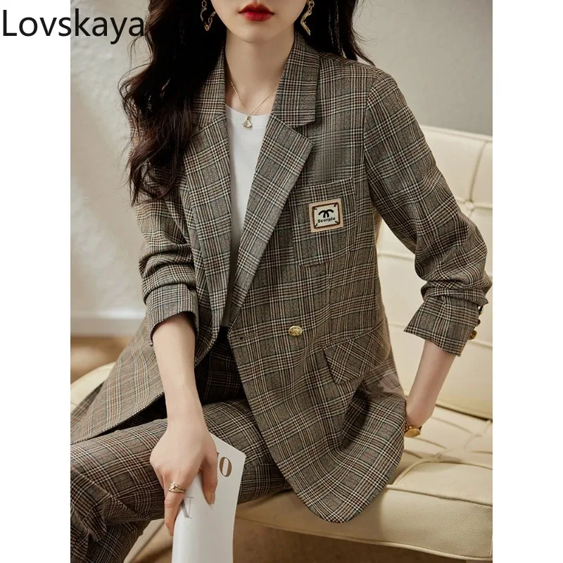 

High Quality Autumn Winter Blazer Business Suits with Work Wear Pants Jacket 2-piece Set Korean Women Formal