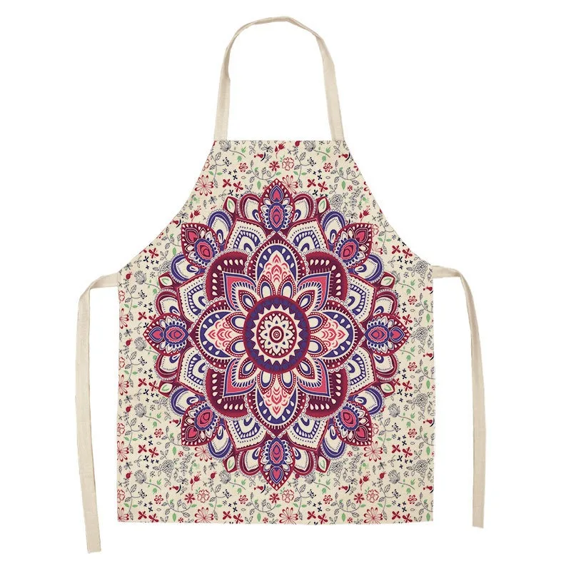 Mandala style pattern oil-proof sleeveless apron home cleaning bib kitchen cooking baking printed linen apron