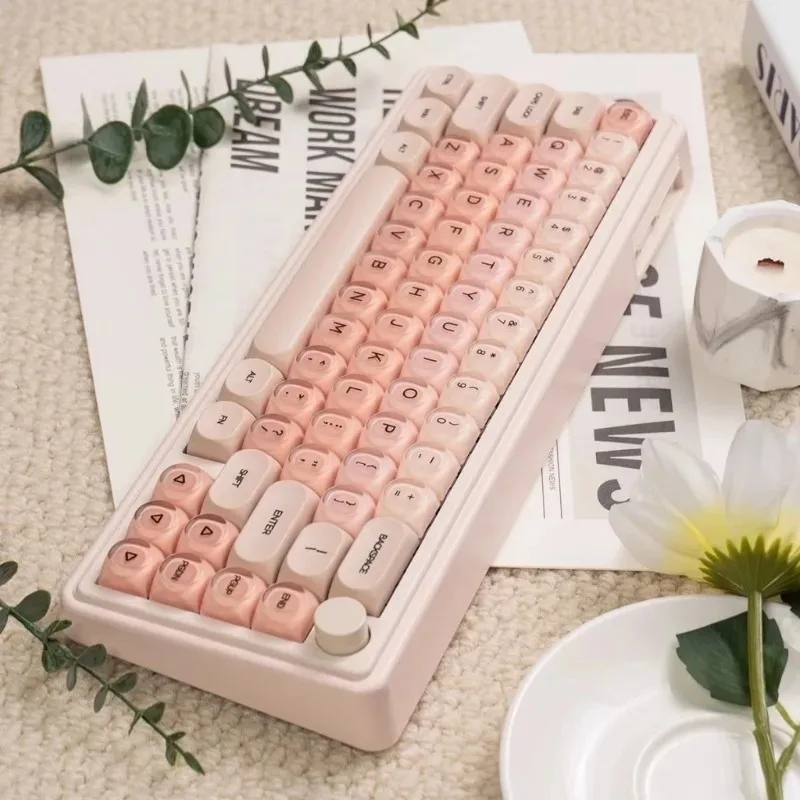 

Half Transparent Matte Pink Keycaps Set with Pbt Material and HOA Profile Cute Keycaps Suitable for Various Mechanical Keyboards